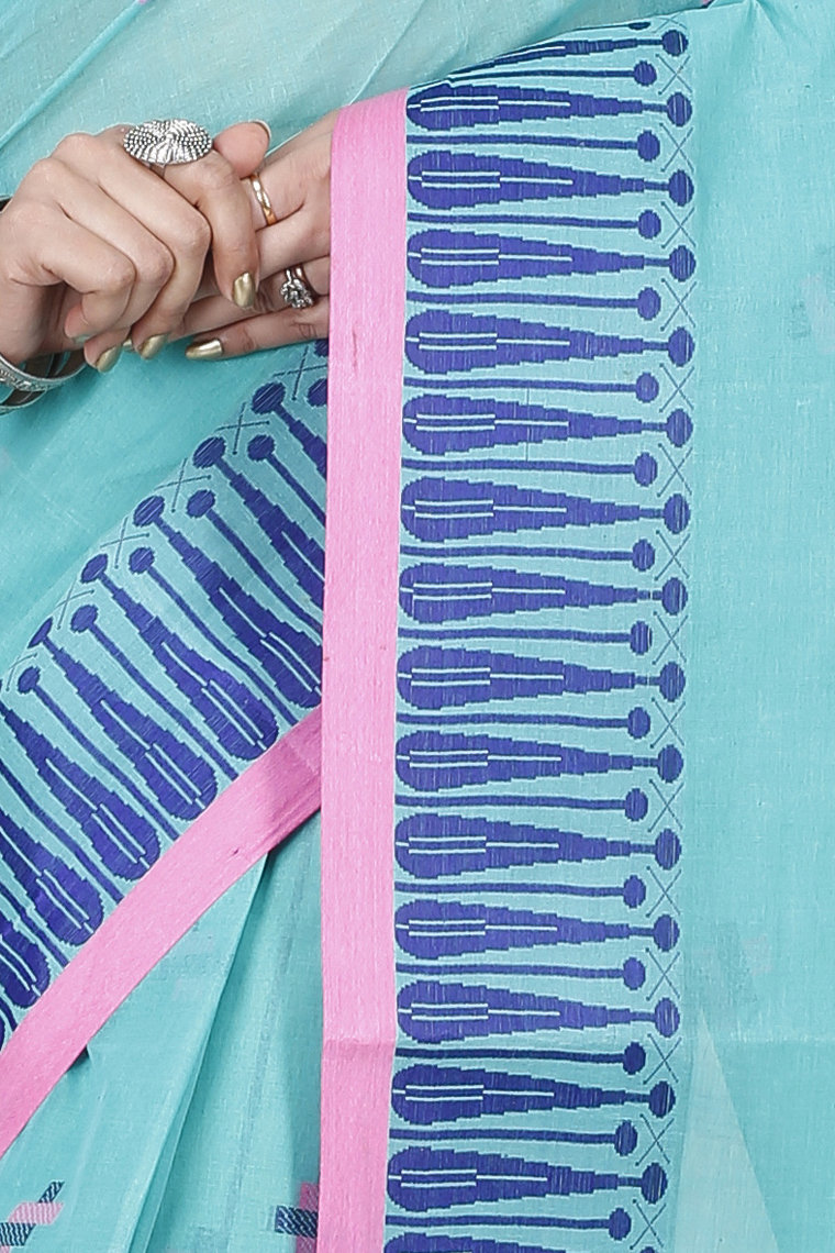 See Green Pure Cotton Simar Tant Saree (1039)